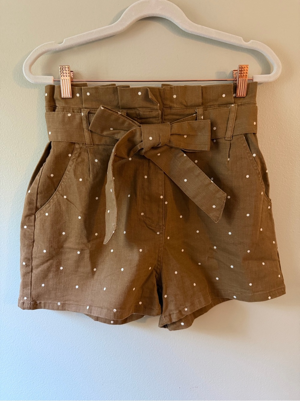 mine- Brown Polka Dot High Waist Paperbag Shorts